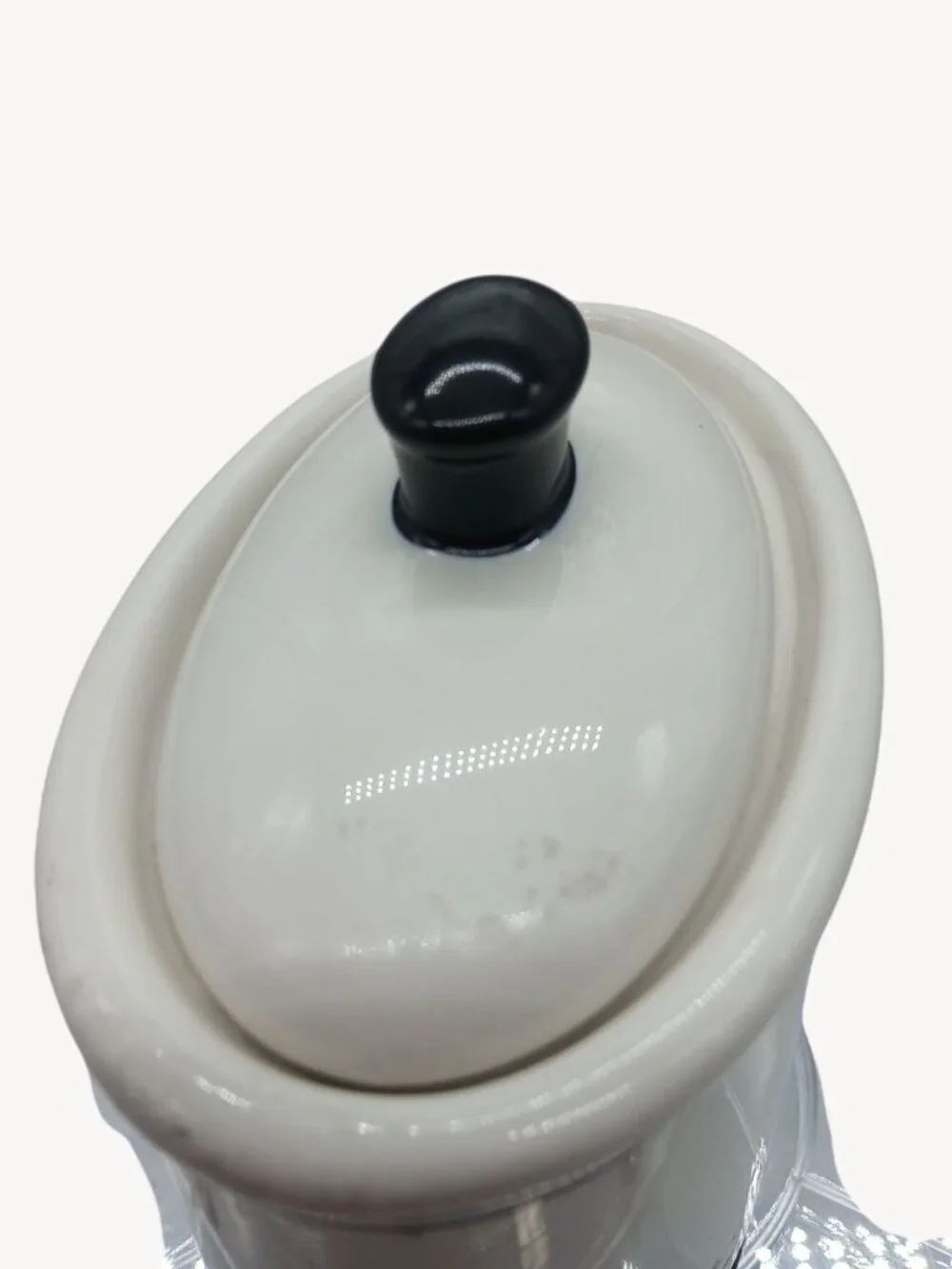 Vintage Waverly County Life Ceramic Lid Container Black White Toile Small Bath